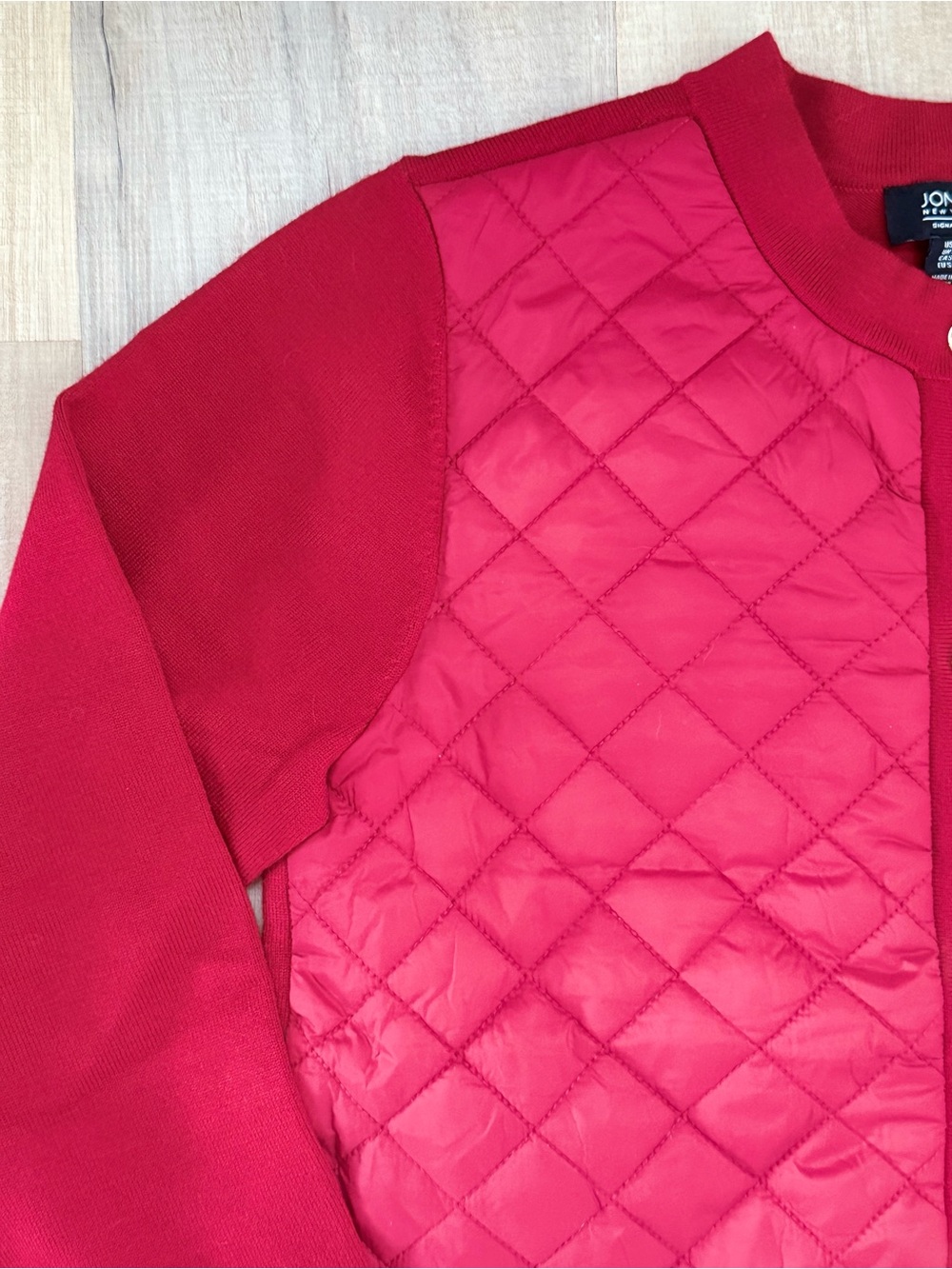 Jones New York Red Quilted Knitted Sweater Cozy Women’s Cardigan Jacket - Picture 3 of 10